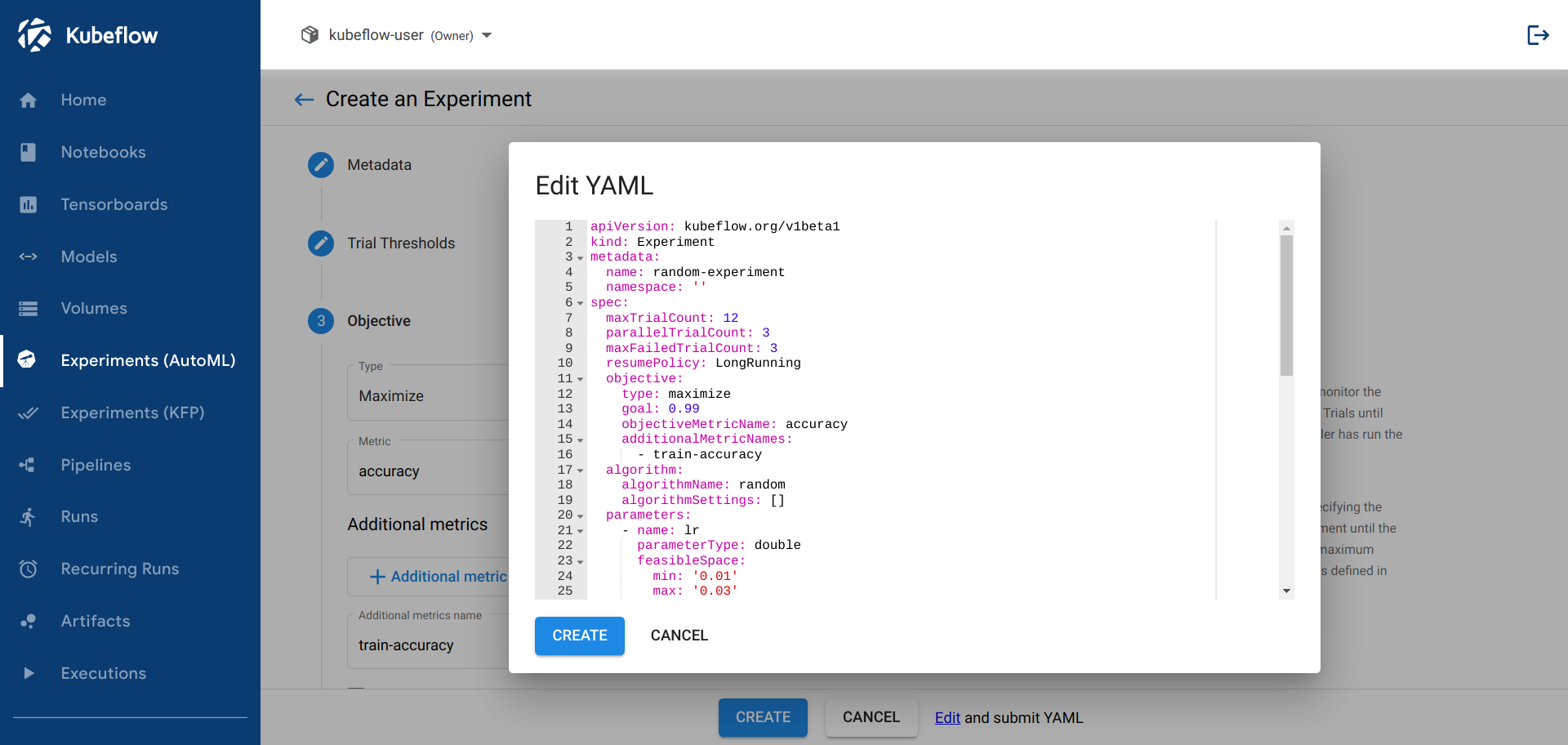 UI tab to paste a YAML configuration file